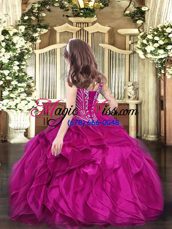wholesale sleeveless lace up floor length beading and ruffles girls pageant dresses