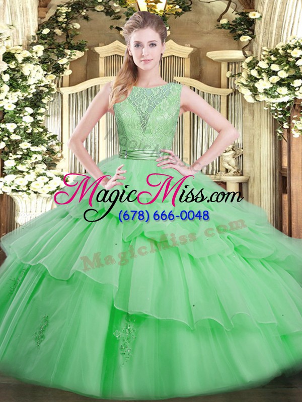 wholesale unique apple green sleeveless tulle backless 15th birthday dress for military ball and sweet 16 and quinceanera