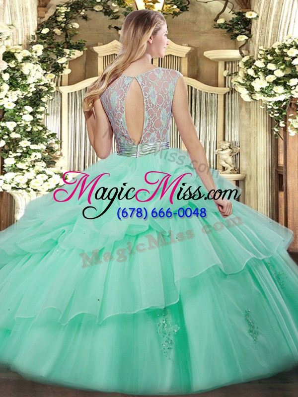 wholesale unique apple green sleeveless tulle backless 15th birthday dress for military ball and sweet 16 and quinceanera