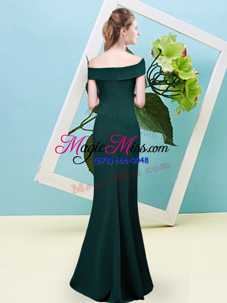 wholesale mermaid bridesmaid gown navy blue off the shoulder elastic woven satin sleeveless floor length zipper