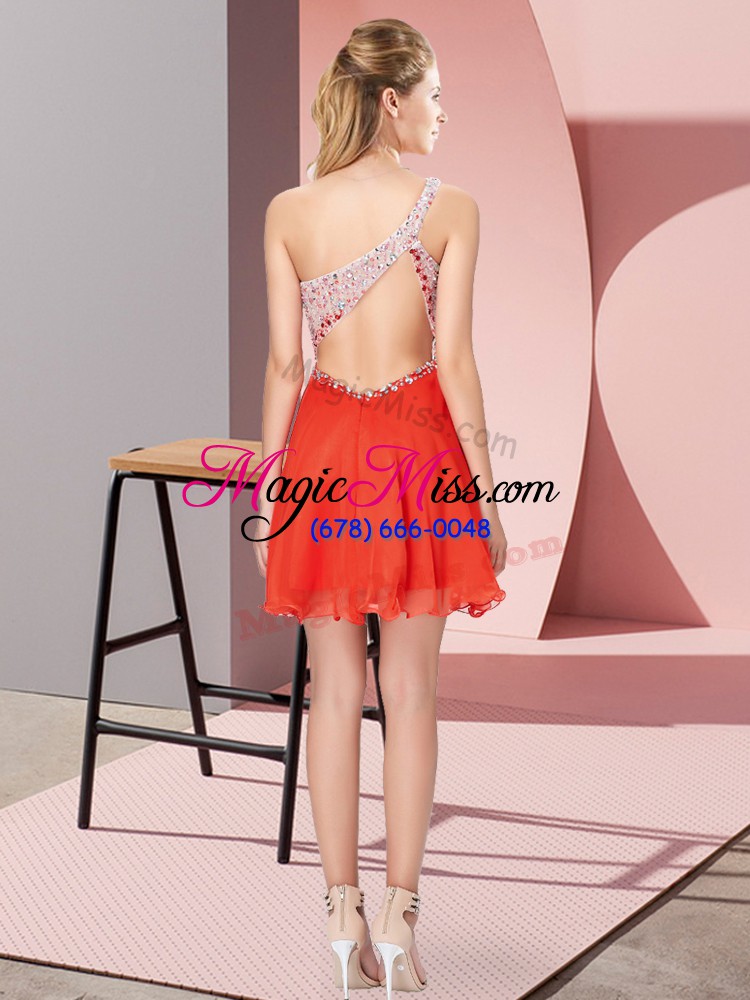 wholesale great red criss cross one shoulder beading prom party dress chiffon sleeveless
