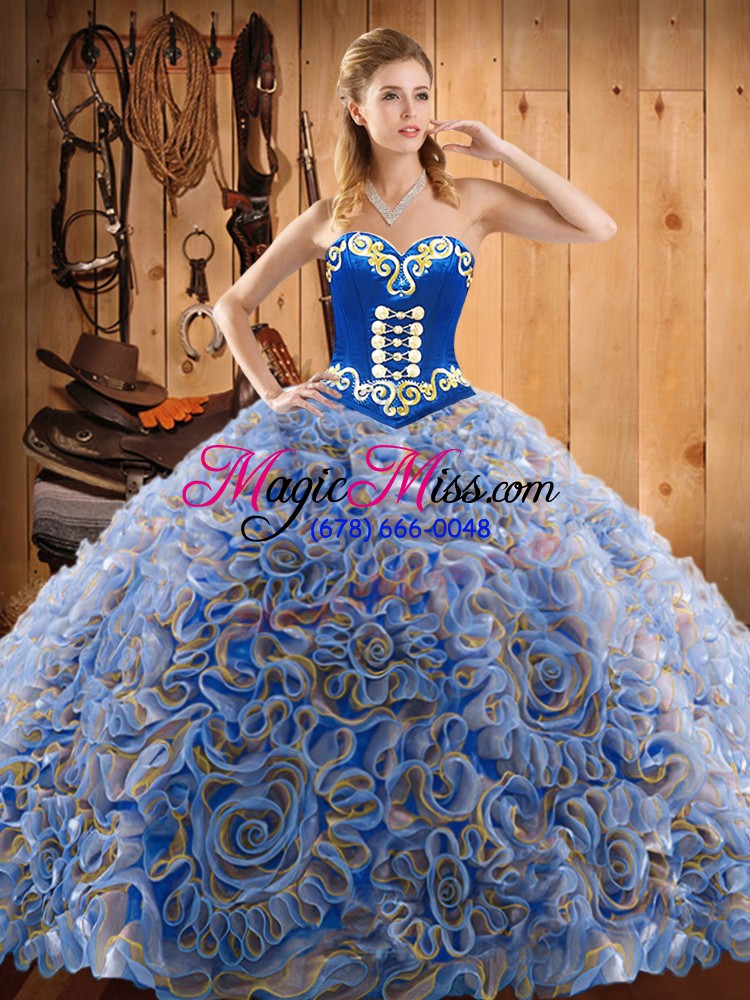 wholesale pretty multi-color lace up sweetheart embroidery 15 quinceanera dress satin and fabric with rolling flowers sleeveless