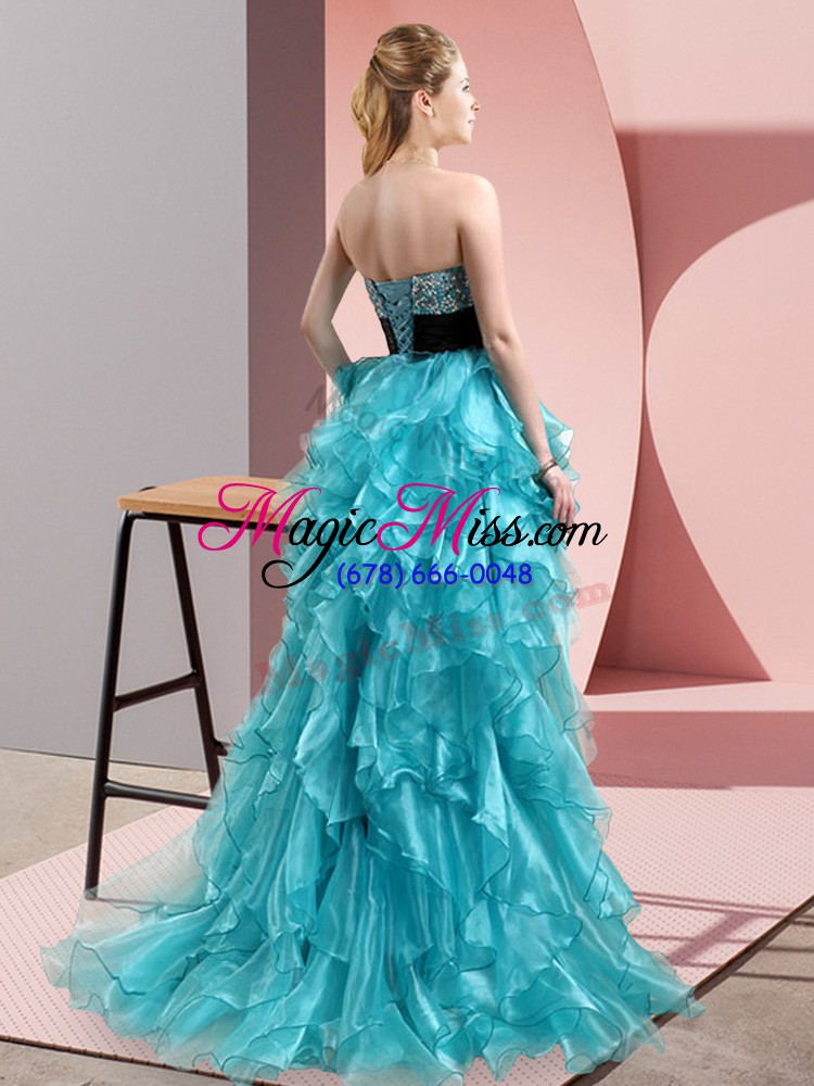 wholesale shining a-line prom evening gown sweetheart organza sleeveless high low lace up
