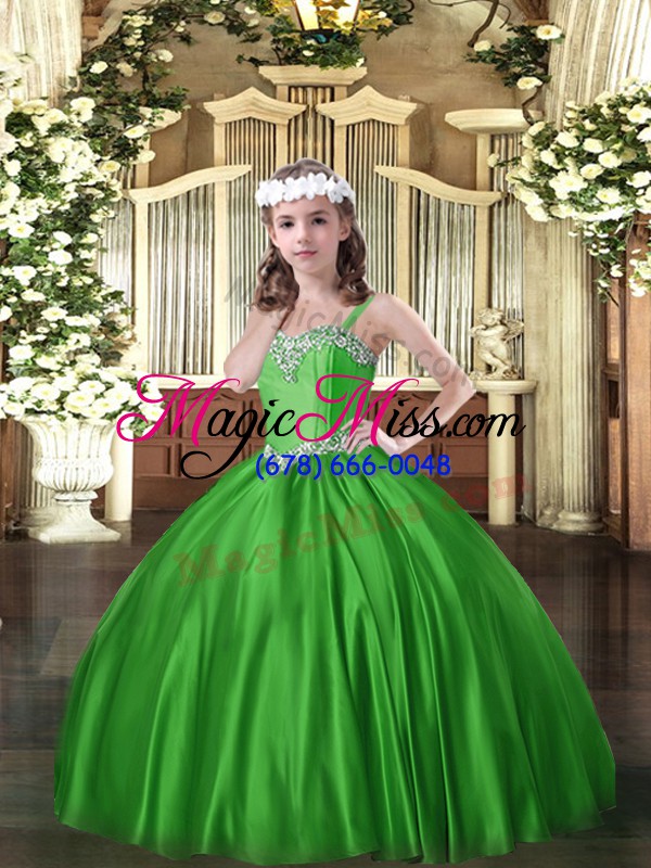 wholesale unique green ball gowns beading pageant dress for teens lace up satin sleeveless floor length