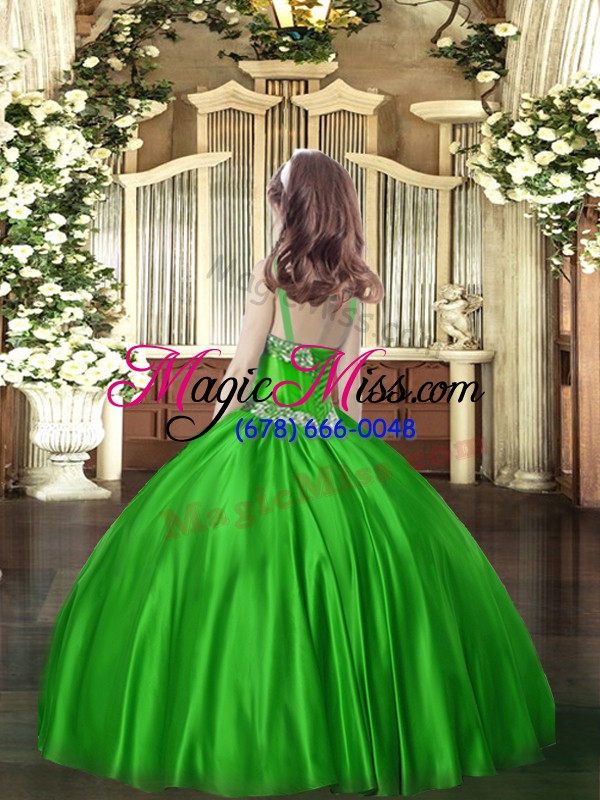 wholesale unique green ball gowns beading pageant dress for teens lace up satin sleeveless floor length