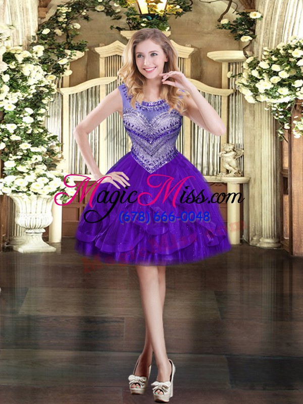 wholesale edgy floor length purple vestidos de quinceanera tulle sleeveless beading and ruffles
