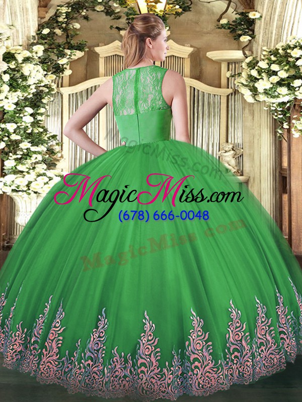 wholesale olive green tulle zipper straps sleeveless floor length quinceanera dresses lace and appliques