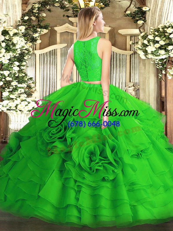 wholesale sleeveless floor length ruffles zipper ball gown prom dress with yellow green