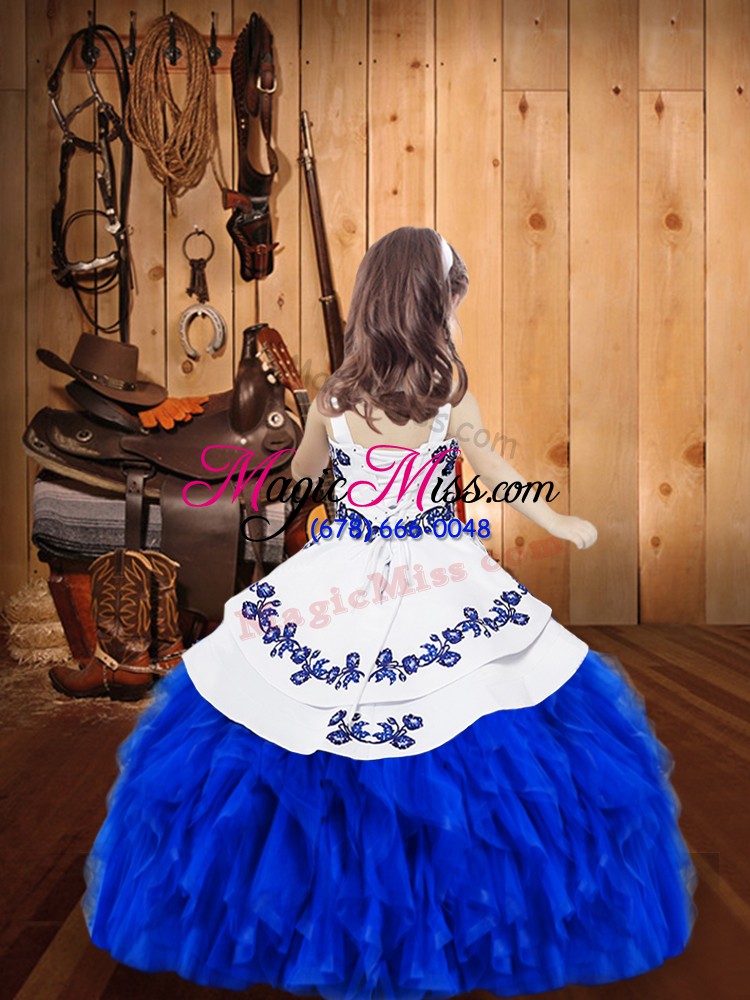 wholesale hot sale floor length fuchsia little girl pageant dress organza sleeveless embroidery and ruffles
