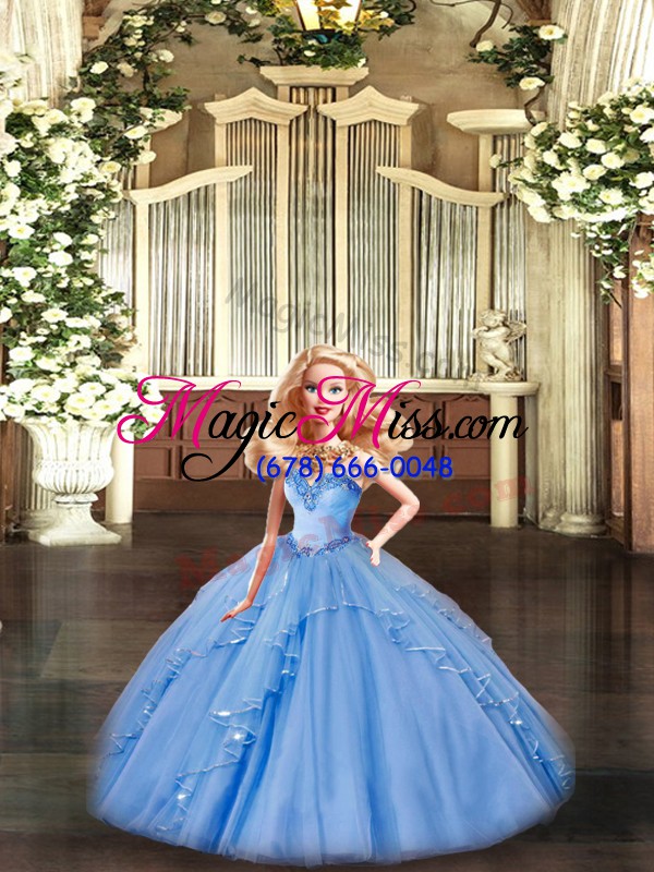 wholesale baby blue organza lace up sweetheart sleeveless floor length vestidos de quinceanera beading and ruffles