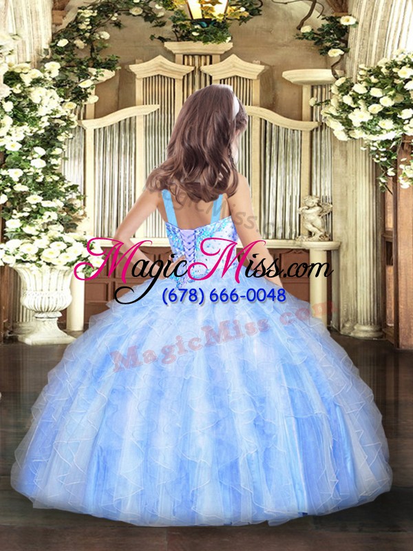wholesale beautiful sleeveless lace up floor length beading and ruffles little girls pageant gowns