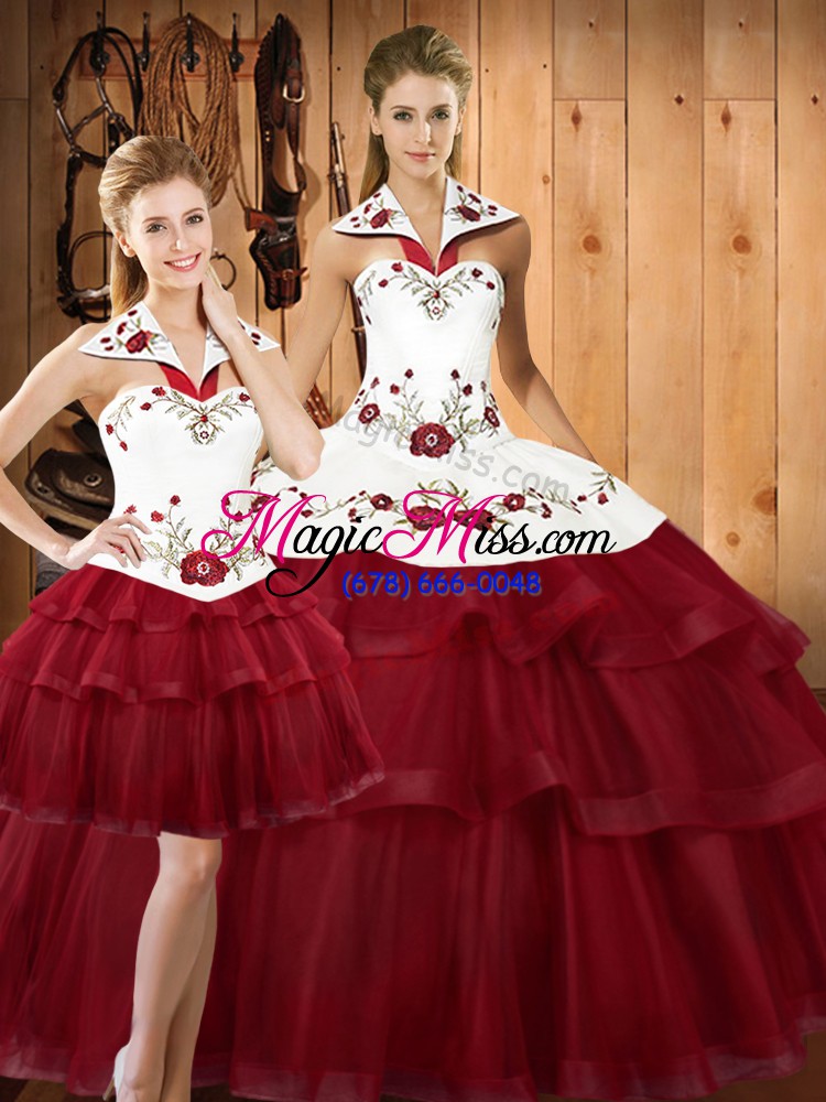 wholesale simple with train three pieces sleeveless wine red quinceanera gown sweep train lace up