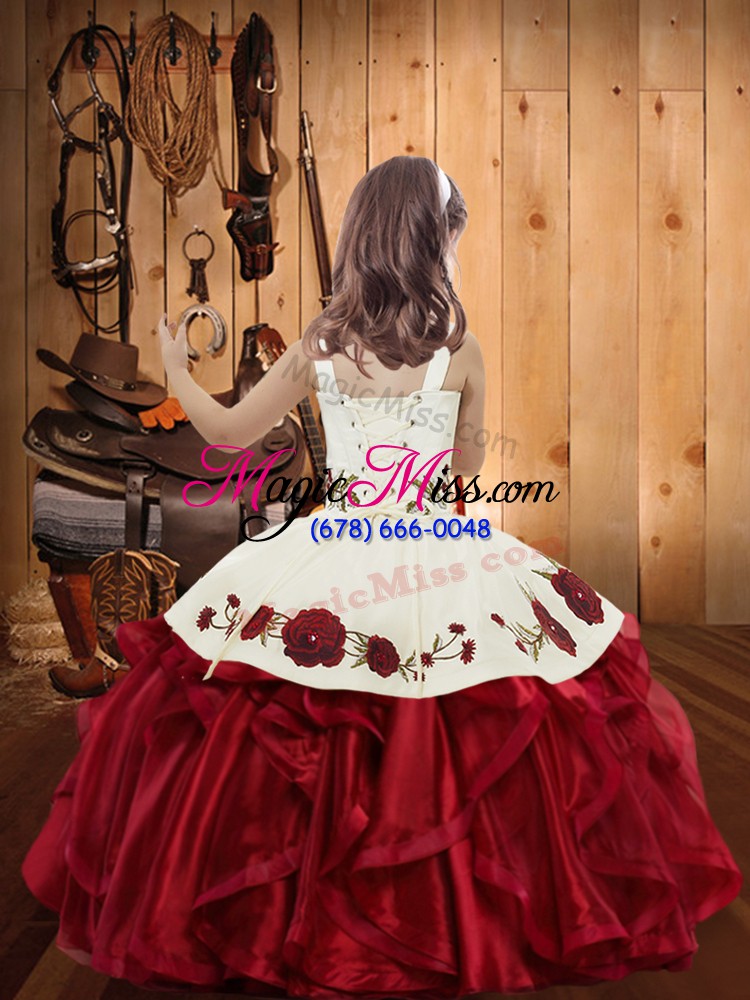 wholesale latest straps sleeveless organza little girls pageant dress wholesale embroidery and ruffles lace up
