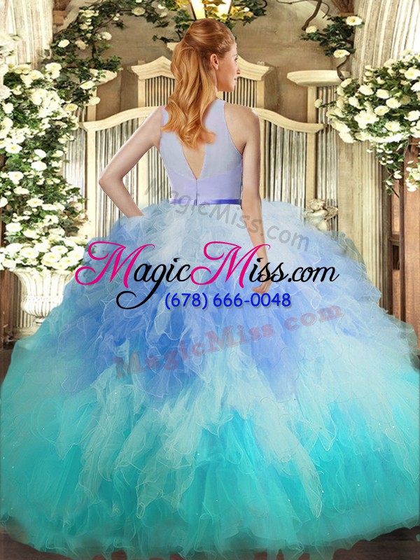 wholesale multi-color sleeveless beading and ruffles floor length sweet 16 quinceanera dress