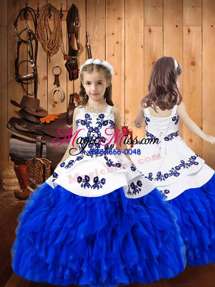 wholesale floor length royal blue vestidos de quinceanera lace sleeveless embroidery and ruffles