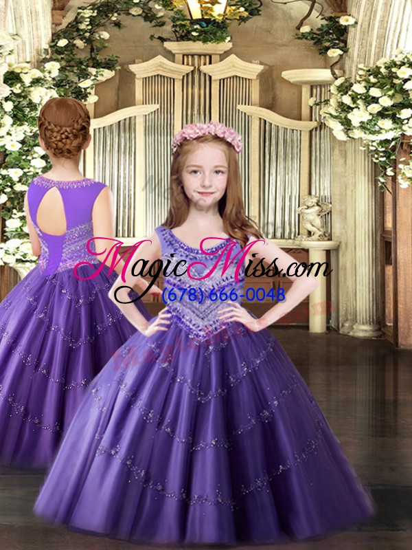 wholesale excellent eggplant purple ball gowns tulle scoop sleeveless beading floor length lace up 15 quinceanera dress