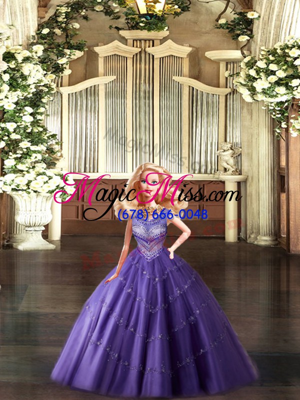wholesale excellent eggplant purple ball gowns tulle scoop sleeveless beading floor length lace up 15 quinceanera dress