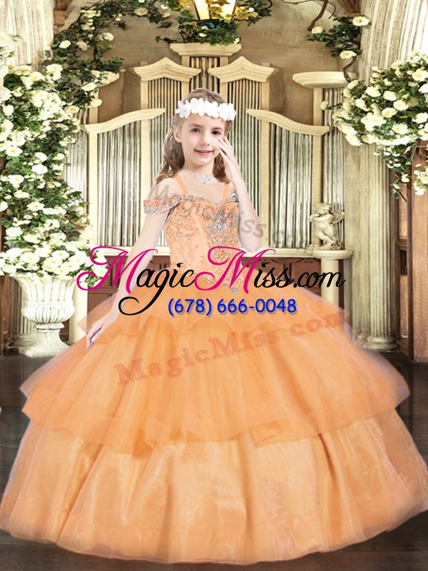 wholesale orange little girls pageant dress wholesale party and quinceanera with beading and ruffled layers off the shoulder sleeveless lace up