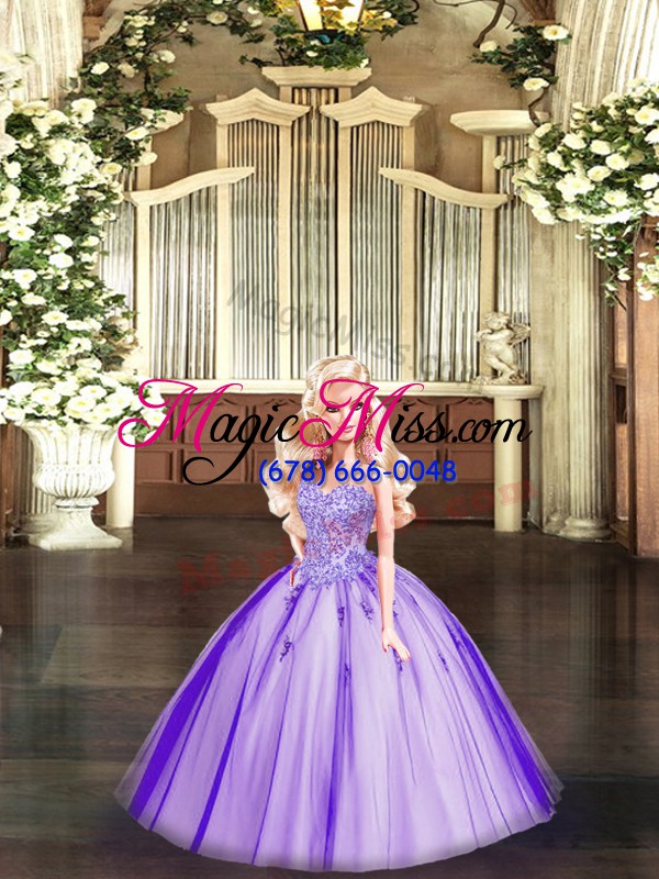 wholesale purple tulle lace up sweetheart sleeveless floor length quince ball gowns beading