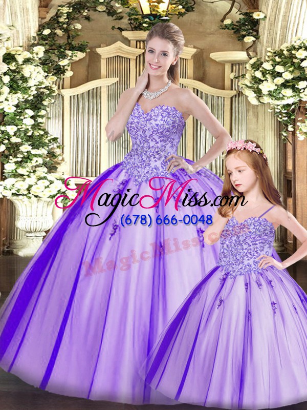 wholesale purple tulle lace up sweetheart sleeveless floor length quince ball gowns beading