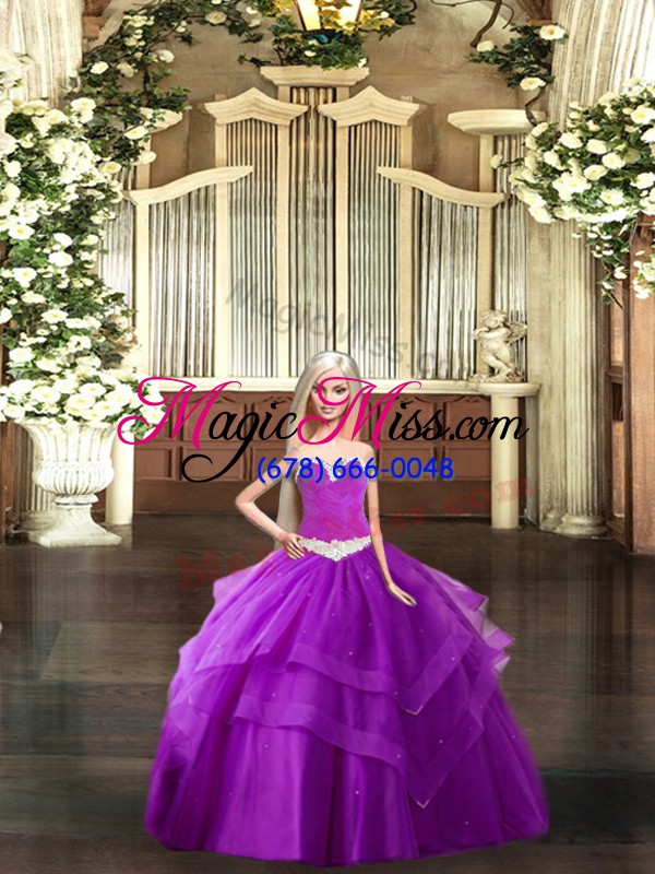 wholesale sweetheart sleeveless lace up 15 quinceanera dress purple tulle