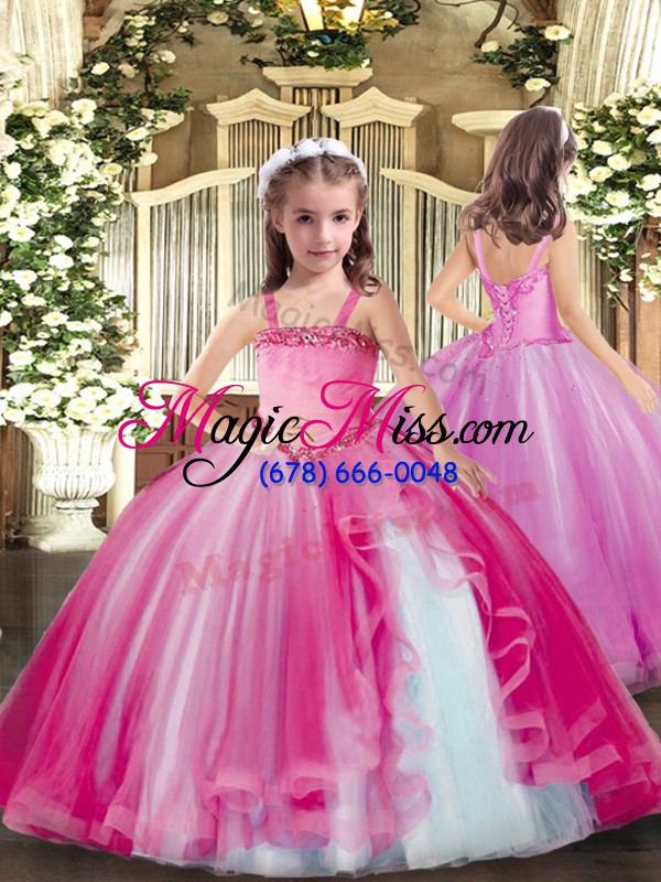 wholesale spectacular hot pink organza lace up sweetheart sleeveless floor length sweet 16 dress beading and ruffles