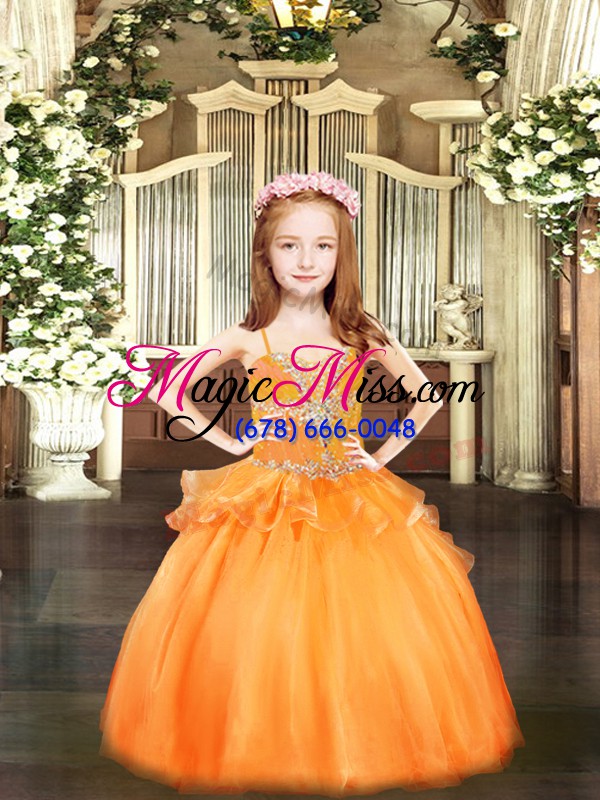 wholesale inexpensive floor length ball gowns sleeveless orange girls pageant dresses lace up
