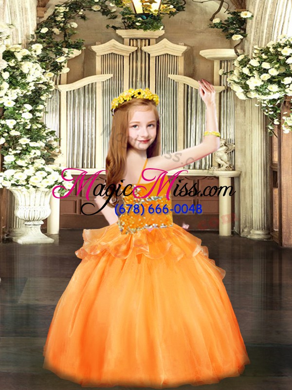wholesale inexpensive floor length ball gowns sleeveless orange girls pageant dresses lace up