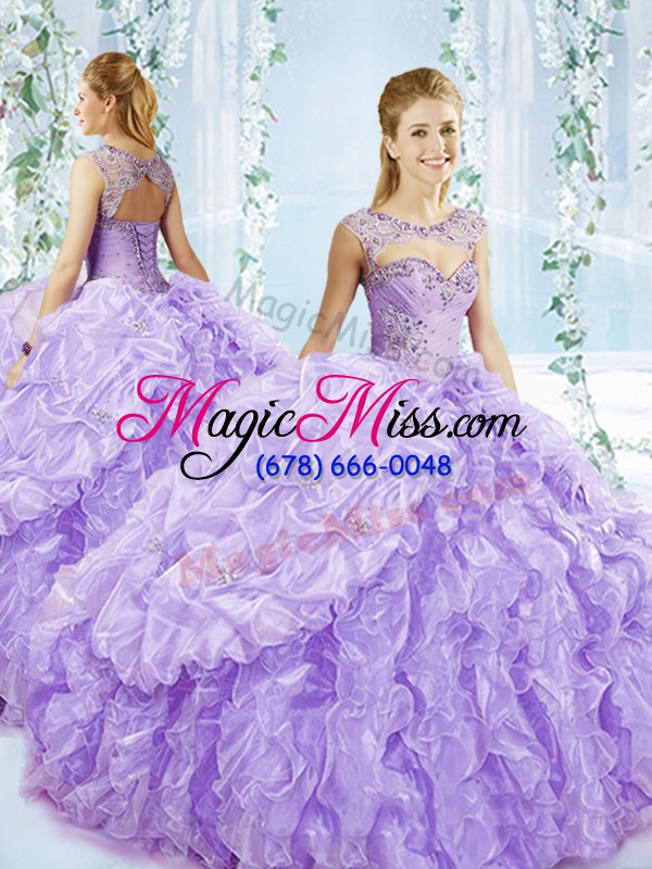 wholesale free and easy lavender ball gowns organza scoop sleeveless beading and ruffles floor length lace up 15th birthday dress