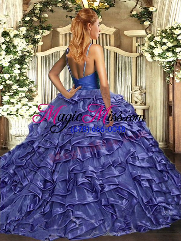 wholesale sleeveless with train ruffles backless 15th birthday dress with lilac sweep train
