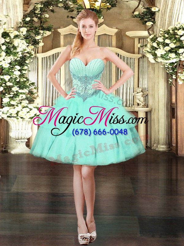 wholesale modest apple green sleeveless beading and ruffled layers floor length sweet 16 quinceanera dress