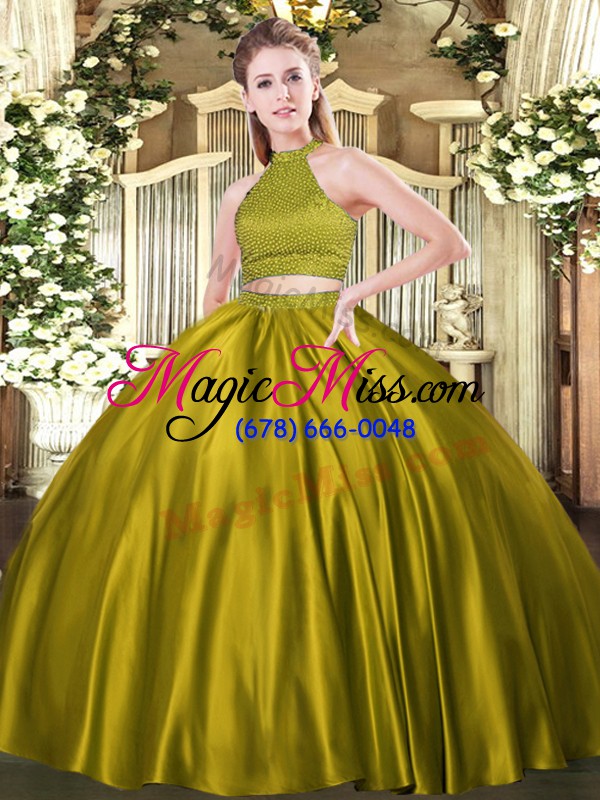 wholesale custom made ball gowns sweet 16 quinceanera dress yellow green halter top tulle sleeveless floor length backless