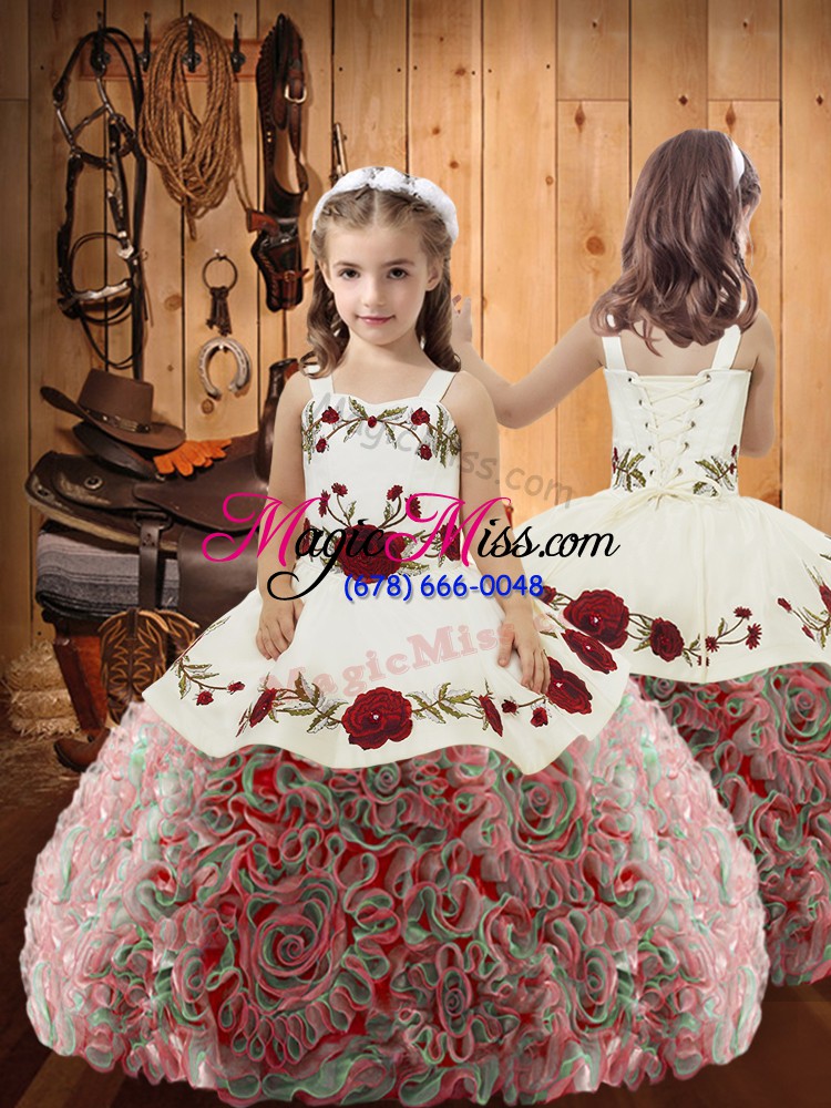 wholesale multi-color sleeveless satin and fabric with rolling flowers lace up sweet 16 dress for military ball and sweet 16 and quinceanera