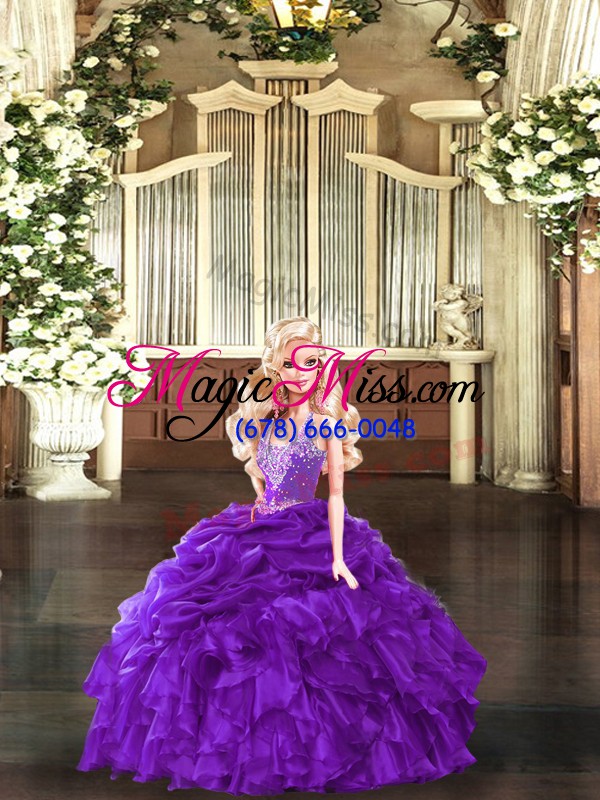 wholesale floor length lace up sweet 16 dress purple for military ball and sweet 16 and quinceanera with beading and ruffles