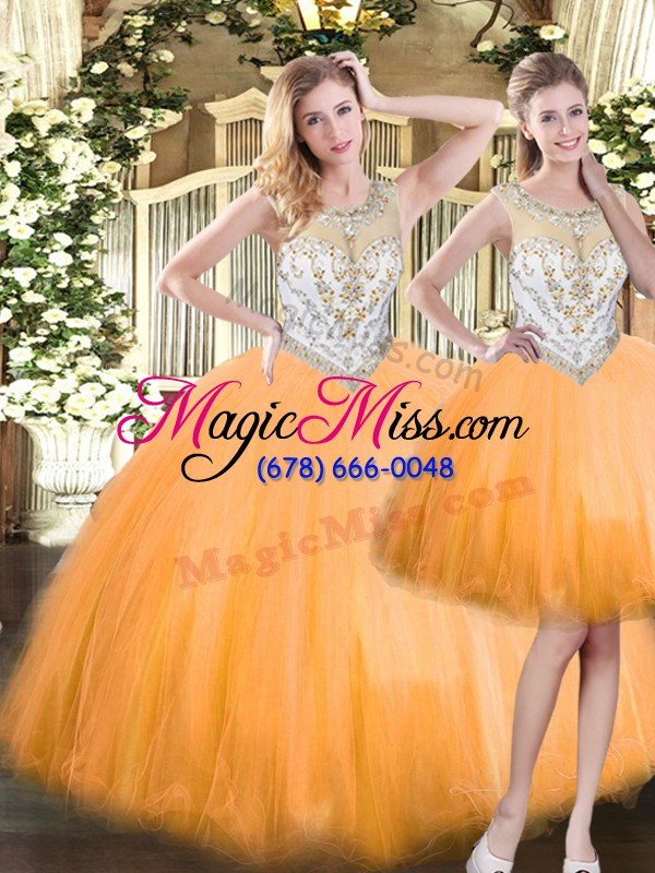 wholesale excellent orange red sweet 16 dress military ball and sweet 16 and quinceanera with beading scoop sleeveless zipper