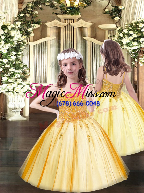 wholesale glittering floor length gold sweet 16 dress tulle sleeveless beading