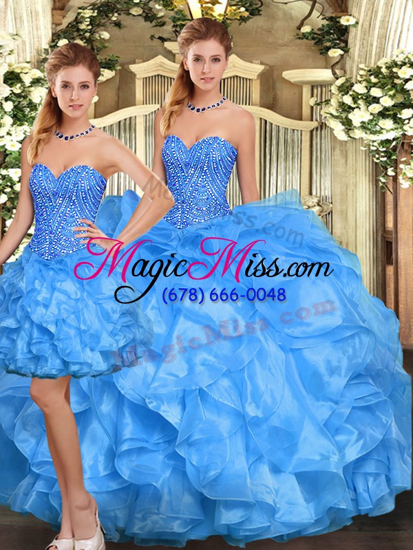 wholesale beading and ruffles quinceanera gowns baby blue lace up sleeveless floor length