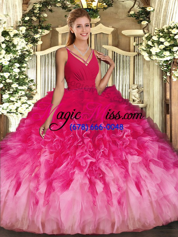wholesale ideal multi-color sleeveless beading and ruffles floor length quinceanera dresses