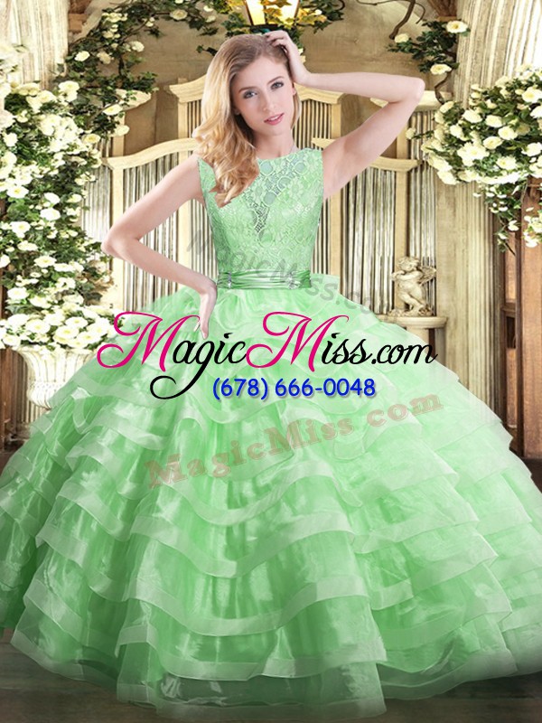 wholesale apple green quinceanera dresses military ball and sweet 16 and quinceanera with lace and ruffled layers scoop sleeveless backless