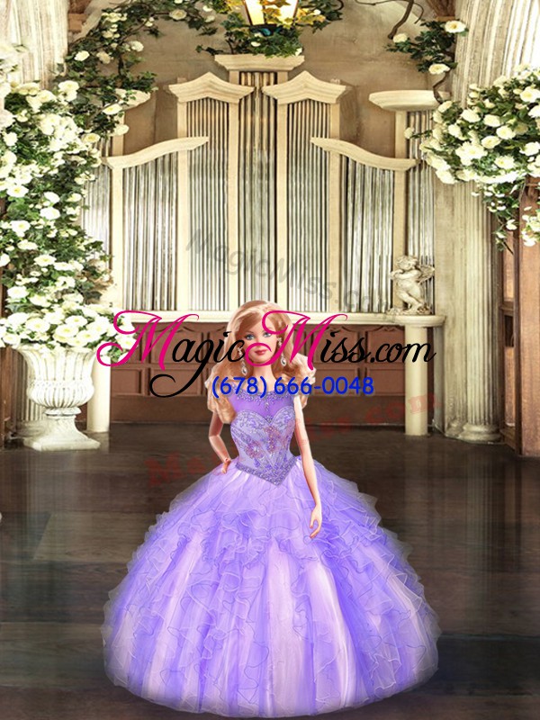 wholesale lavender ball gown prom dress military ball and sweet 16 and quinceanera with beading and ruffles scoop sleeveless lace up