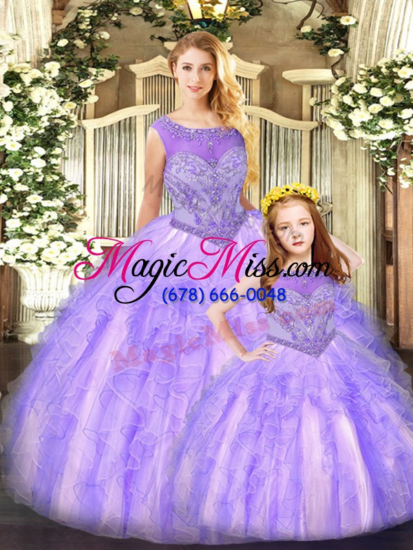 wholesale lavender ball gown prom dress military ball and sweet 16 and quinceanera with beading and ruffles scoop sleeveless lace up