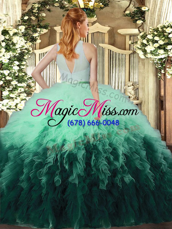 wholesale ruffles sweet 16 dresses multi-color backless sleeveless floor length
