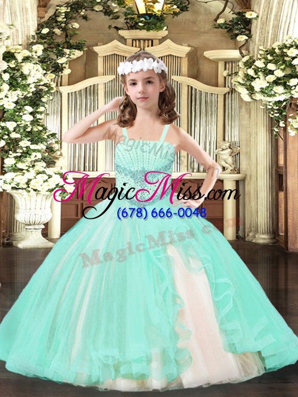 wholesale stylish straps sleeveless lace up kids formal wear apple green tulle