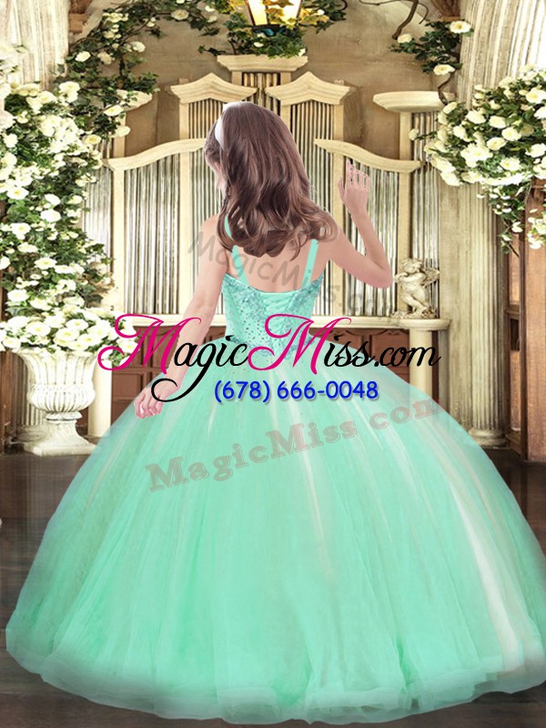 wholesale stylish straps sleeveless lace up kids formal wear apple green tulle