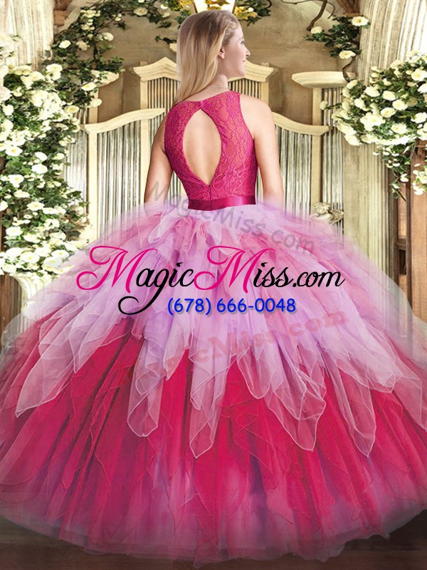 wholesale scoop sleeveless vestidos de quinceanera floor length ruffles multi-color organza
