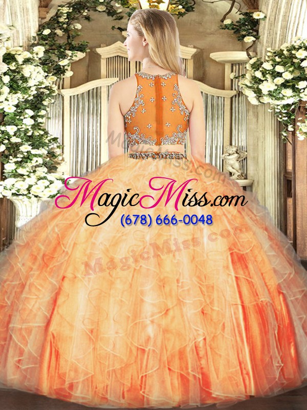 wholesale orange quinceanera dresses military ball and sweet 16 and quinceanera with beading and ruffles scoop sleeveless zipper