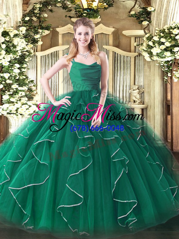 wholesale top selling straps sleeveless zipper quinceanera dresses peacock green organza
