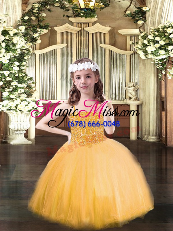 wholesale excellent sleeveless lace up floor length beading kids formal wear