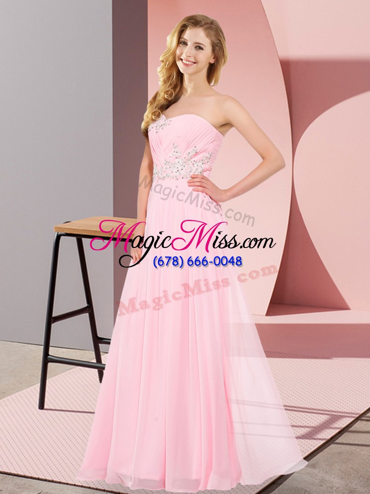 wholesale excellent baby pink empire appliques prom dresses lace up chiffon sleeveless floor length