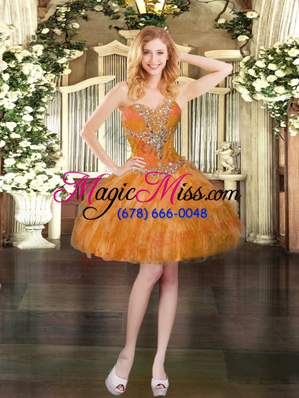 wholesale most popular sweetheart sleeveless 15 quinceanera dress floor length beading and ruffles orange red organza